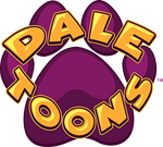 Dale Toons logo. Features a paw print in purple with Dale Toons written over it with a golden color.